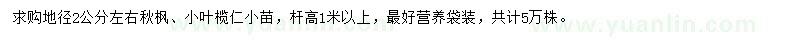 求购地径2公分左右秋枫、小叶榄仁