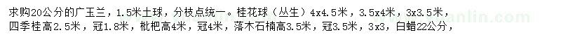 求购广玉兰、桂花球（丛生）、四季桂等