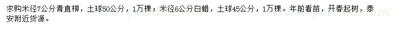 求购米径7公分青直柳、6公分白蜡