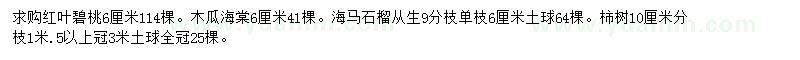 求购红叶碧桃、木瓜海棠、海马石榴等