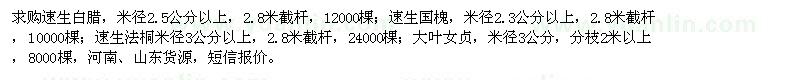 求购速生白腊、速生国槐、速生法桐等