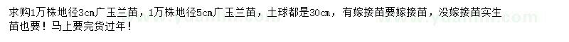 求购地径3、5公分广玉兰苗