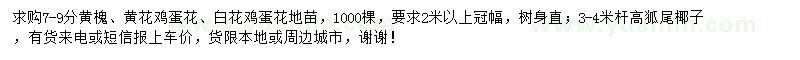 求购黄槐、黄花鸡蛋花、白花鸡蛋花等