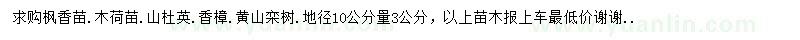 求购枫香、木荷、山杜英等