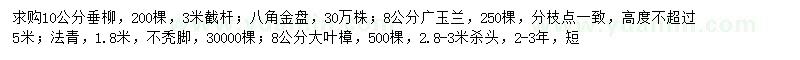 求购垂柳、广玉兰、法青等