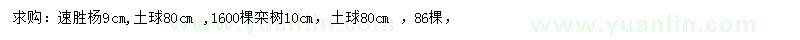 求购9公分速生杨、栾树