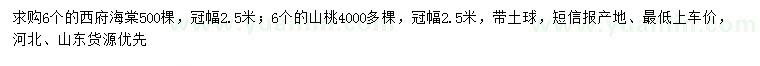 求购6公分西府海棠、山桃树