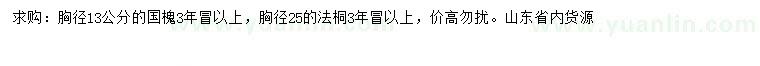 求购胸径13公分国槐、胸径25公分法桐