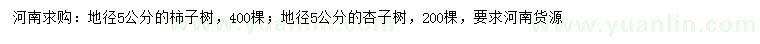 求购地径5公分柿子树、杏子树