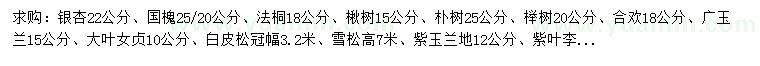 求购银杏、国槐、法桐等