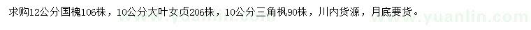 求购国槐、大叶女贞、三角枫