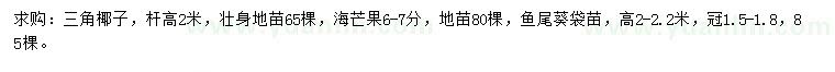 求购三角椰子、海芒果、鱼尾葵