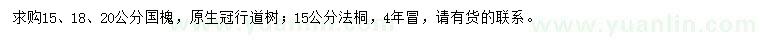 求购15、18、20公分国槐、15公分法桐