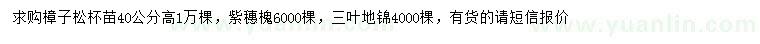 求购樟子松、紫穗槐、三叶地锦