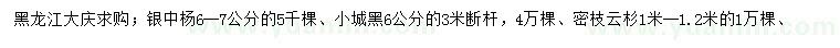 求购银中杨、小城黑、密枝云杉