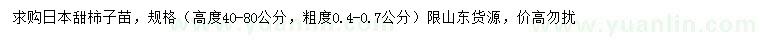 求购高40-80公分日本甜柿子苗