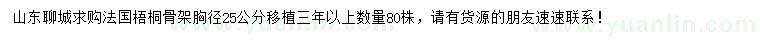 求购胸径25公分法国梧桐