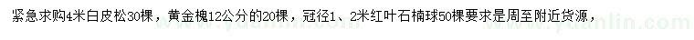 求购白皮松、黄金槐、红叶石楠球