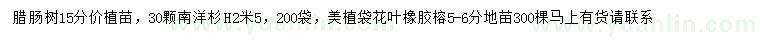 求购腊肠树、南洋杉、花叶橡胶榕