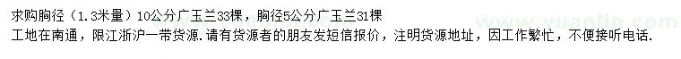 求购1.3米量10、15公分广玉兰