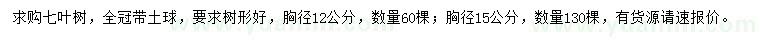 求购胸径12、15公分七叶树