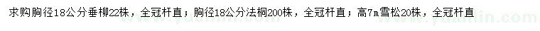 求购垂柳、法桐、雪松