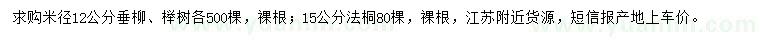 求购垂柳、榉树、法桐