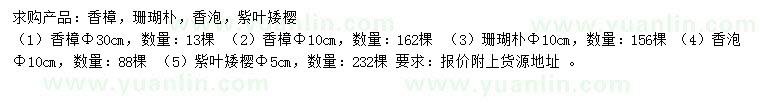 求购香樟、珊瑚朴、香泡等