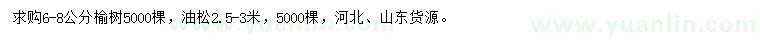 求购6-8公分榆树、2.5-3米油松