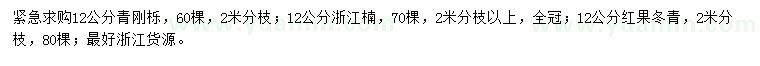 求购青刚栎、浙江楠、红果冬青