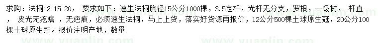 求购胸径12、15、20公分速生法桐