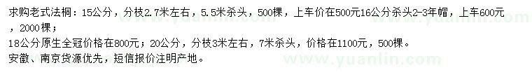 求购15公分老式法桐、18公分原生法桐