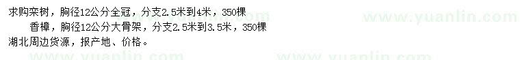 求购胸径12公分栾树、香樟