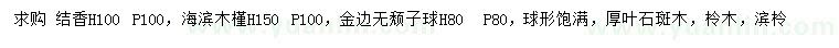 求购结香、海滨木槿、金边胡颓子球等