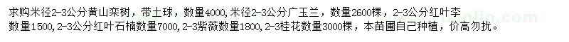 求购黄山栾树、广玉兰、红叶李等