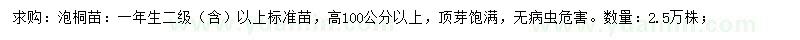 求购高100公分以上泡桐苗