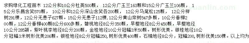 求购杜英、广玉兰、乐昌含笑等