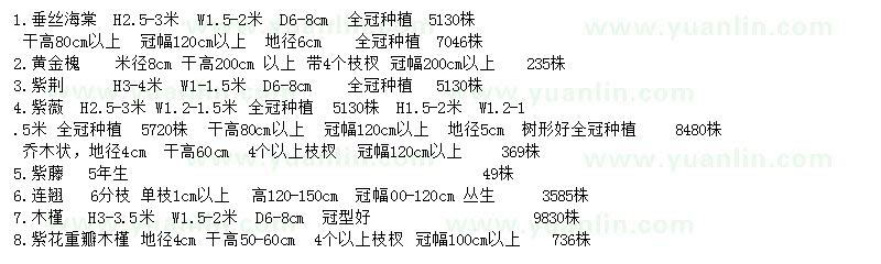 求购垂丝海棠、黄金槐、紫荆等