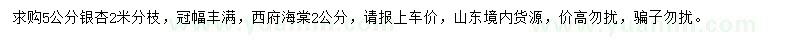 求购5公分银杏、2公分西府海棠