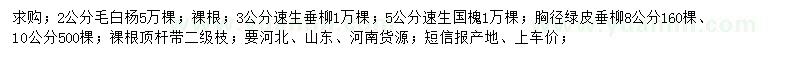 求购毛白杨、速生垂柳、速生国槐