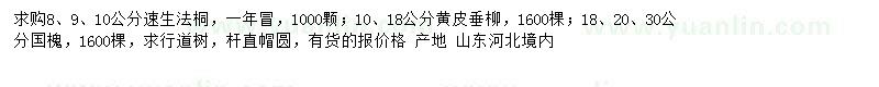 求购速生法桐、黄皮垂柳、国槐