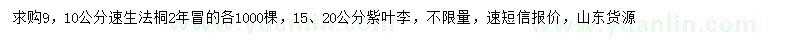 求购9、10公分速生法桐、15、20公分紫叶李