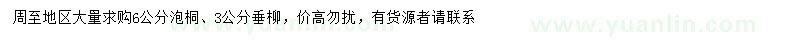 求购6公分泡桐、3公分垂柳