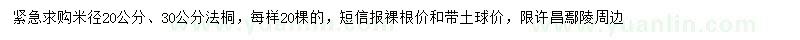 求购米径20公分、30公分法桐