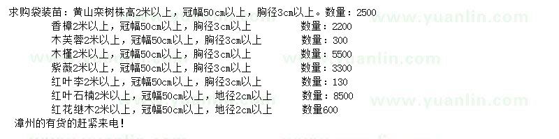 求购黄山栾树、香樟、木芙蓉等