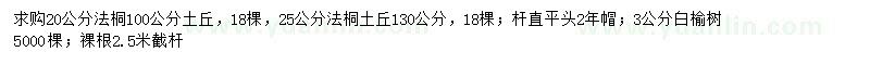 求购20、25公分法桐、3公分白榆