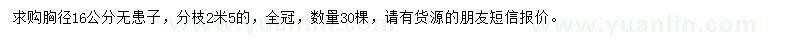 求购胸径16公分无患子