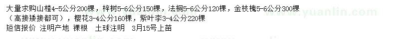 求购山楂、梓树、法桐等