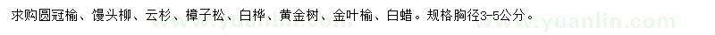 求购圆冠榆、馒头柳、云杉等