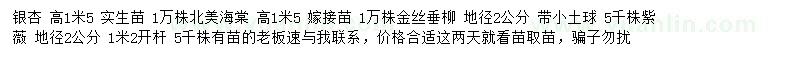 求购银杏、北美海棠、金丝垂柳等